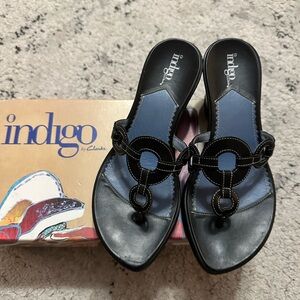 Clarks Indigo Womens Shoes Leather Wedge Slip On Sandals Size 6M